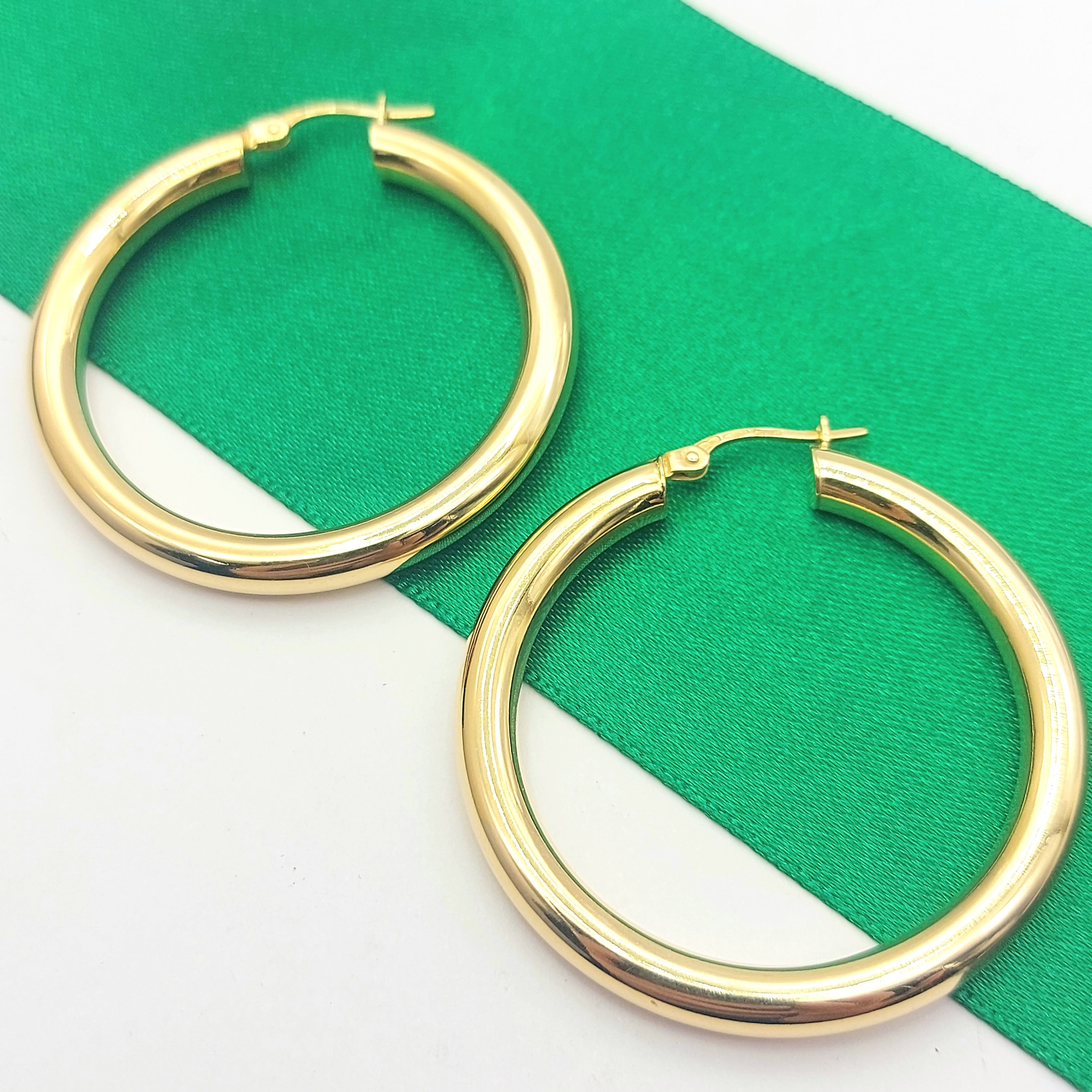 Ladies Italian Yellow Gold 9ct (375, 9K) Smooth Plain Large Hoops