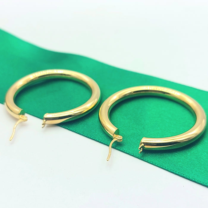 Ladies Italian Yellow Gold 9ct (375, 9K) Smooth Plain Large Hoops