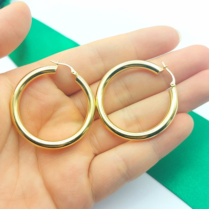 Ladies Italian Yellow Gold 9ct (375, 9K) Smooth Plain Large Hoops