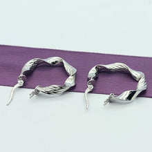 Load image into Gallery viewer, Ladies White Gold 9ct (375, 9K) High Quality Unique Twisted Patterned Hoops