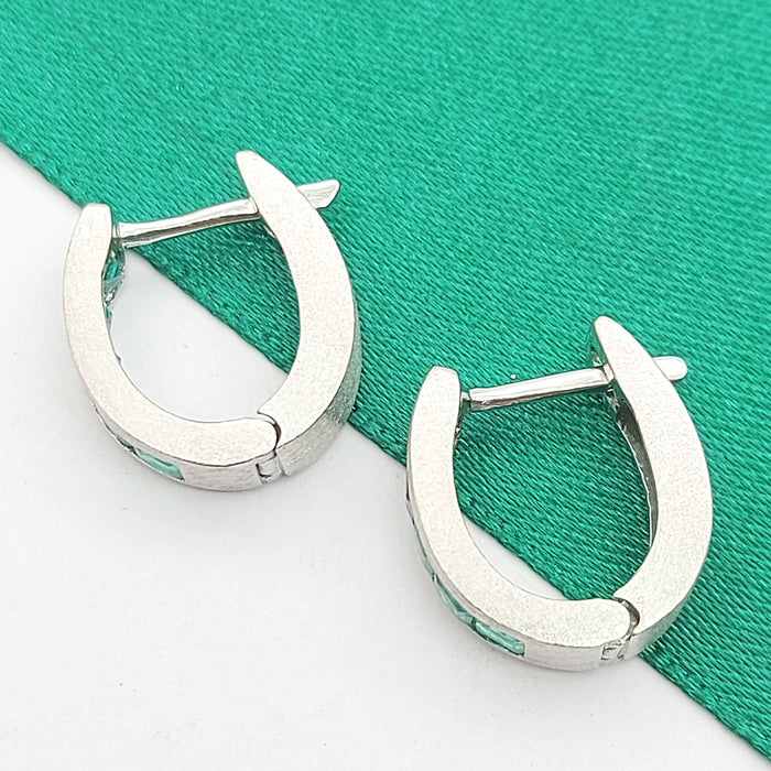 Natural Emeralds Oval Huggies Matt Finish White Gold 18ct (750, 18k) Earrings