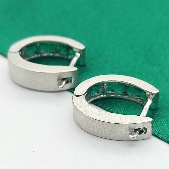 Natural Emeralds Oval Huggies Matt Finish White Gold 18ct (750, 18k) Earrings