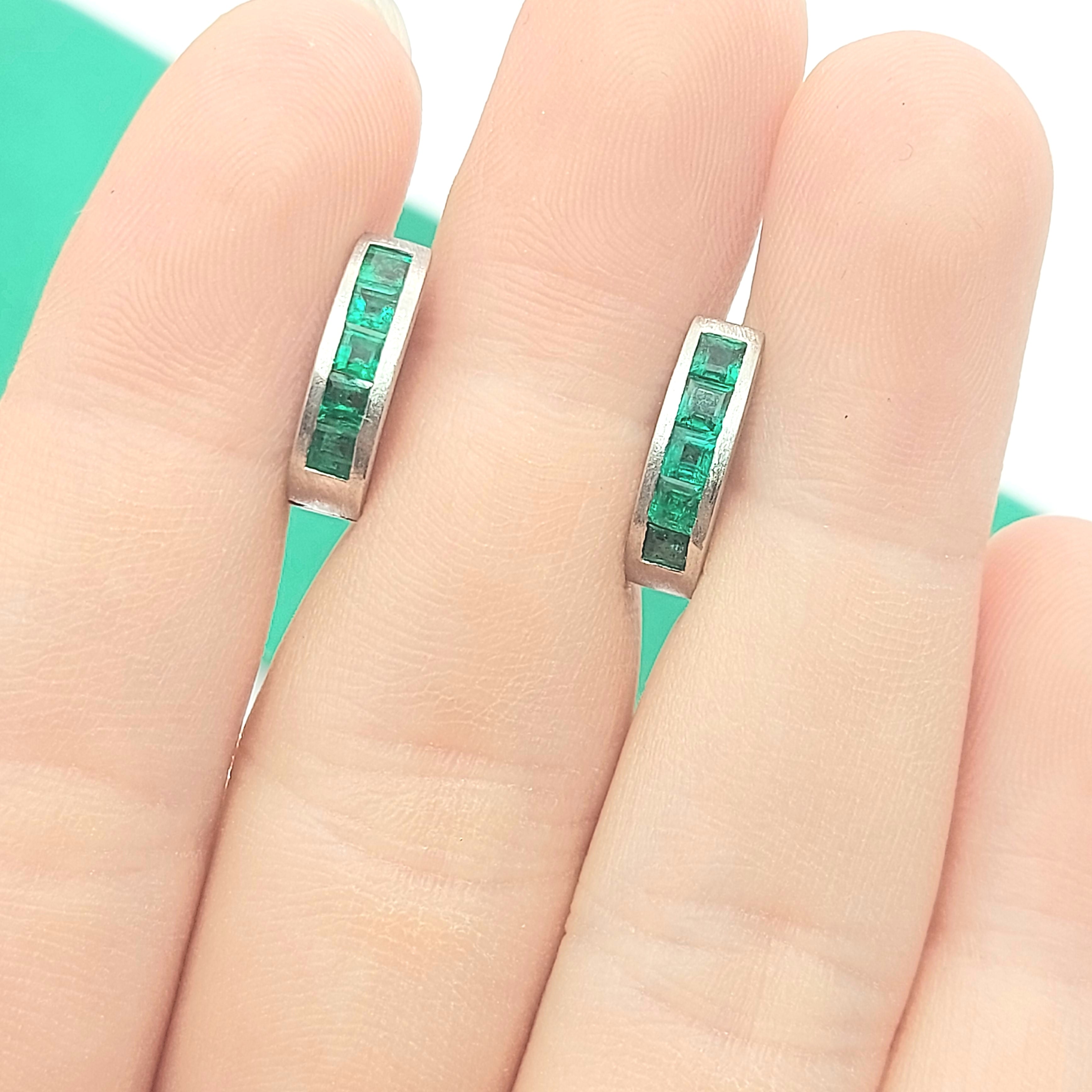 Natural Emeralds Oval Huggies Matt Finish White Gold 18ct (750, 18k) Earrings