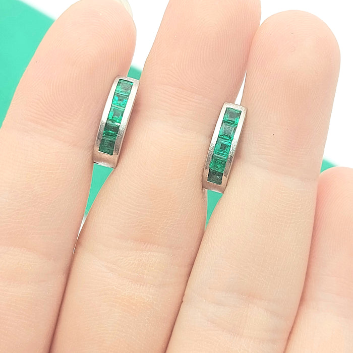 Natural Emeralds Oval Huggies Matt Finish White Gold 18ct (750, 18k) Earrings