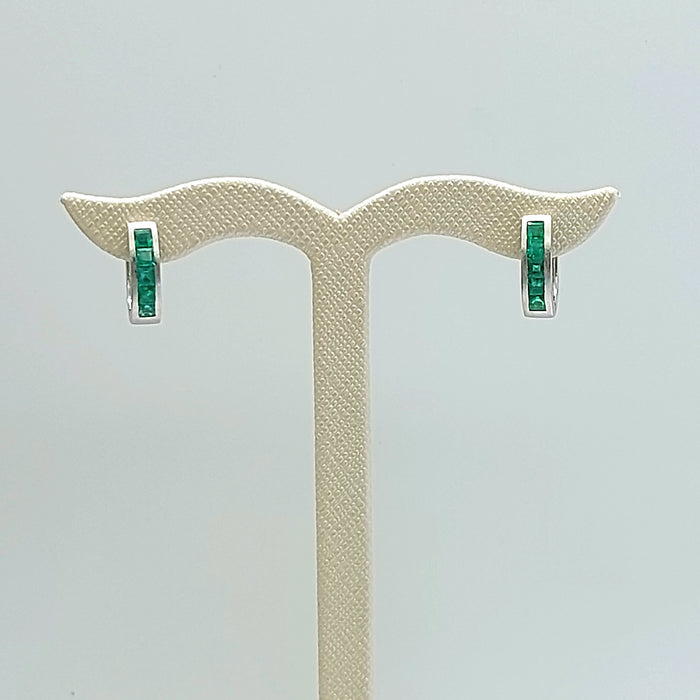 Natural Emeralds Oval Huggies Matt Finish White Gold 18ct (750, 18k) Earrings