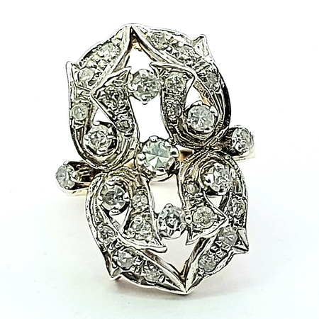 Ladies Yellow Gold 18ct (750,18k) Old Cut Natural Diamonds 68pts Shield Ring