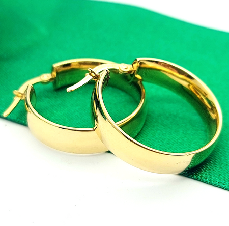 Ladies Yellow Gold 9ct (375, 9K) Italian Round Smooth Plain Flat Hoops