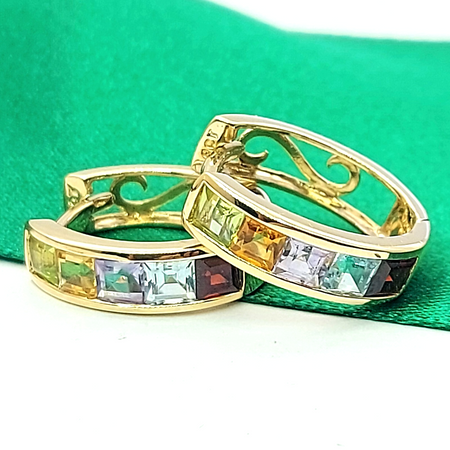 Ladies Yellow Gold 9ct (375, 9k) Multi-Colour Stones Channel-set Huggies