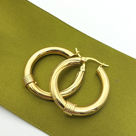 Ladies Earrings 10ct (417, 10K) Yellow Gold Ridged Hoop Earrings