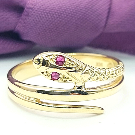 Ladies Yellow Gold 9ct (375,9k) High Quality Natural Rubies Snake Wrap Ring