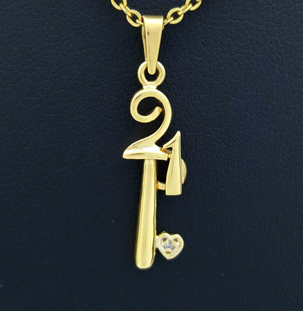 Ladies Pendant 9ct (375, 9K) Yellow Gold Diamond Number '21' Key Pendant