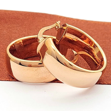 Ladies Italian Rose Gold 9ct (375, 9K) Smooth Plain Oval Thick Hoops
