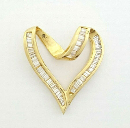Ladies Pendant 9ct (375, 9K) Yellow Gold Diamante Open Heart Pendant