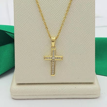 Load image into Gallery viewer, Ladies Yellow Gold (417, 10K) Channel-Set Natural Diamonds MHJ Cross Pendant