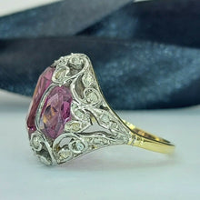 Load image into Gallery viewer, Ladies 10ct (417, 10k) White & Yellow Gold Tourmaline & Diamond Chip Dress Ring