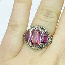 Load image into Gallery viewer, Ladies 10ct (417, 10k) White & Yellow Gold Tourmaline & Diamond Chip Dress Ring