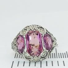 Load image into Gallery viewer, Ladies 10ct (417, 10k) White & Yellow Gold Tourmaline & Diamond Chip Dress Ring