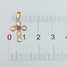 Load image into Gallery viewer, Ladies Yellow Gold 18ct (750, 18K) Diamantes and Created Ruby Cross Pendant