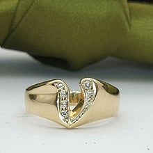 Load image into Gallery viewer, Ladies Ring 9ct (375, 9K) Yellow Gold Diamond Chip 'V' Dress Ring