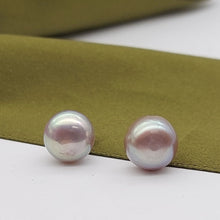 Load image into Gallery viewer, Ladies Silver (925) Silver Round Purple Pearl Stud Earrings