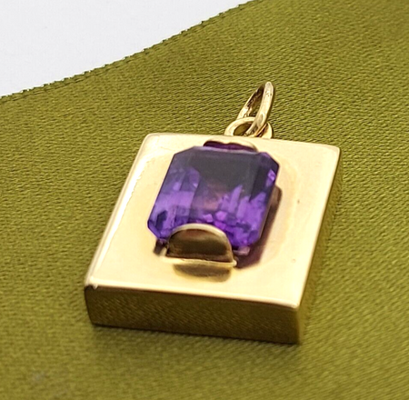 Ladies Square Pendant Yellow Gold 9ct (375, 9K) & Natural Amethyst Pendant