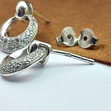 Load image into Gallery viewer, Ladies Silver Earrings (925) Sterling Silver Oval Drop Dangle Diamante Earrings