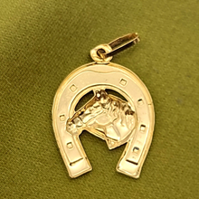 Load image into Gallery viewer, Unisex Pendant Yellow Gold 18ct (750, 18K) Unique Lucky Horseshoe Pendant
