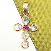 Load image into Gallery viewer, Ladies Yellow Gold 18ct (750, 18K) Diamantes and Created Ruby Cross Pendant