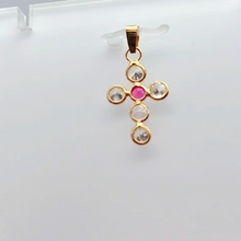 Load image into Gallery viewer, Ladies Yellow Gold 18ct (750, 18K) Diamantes and Created Ruby Cross Pendant