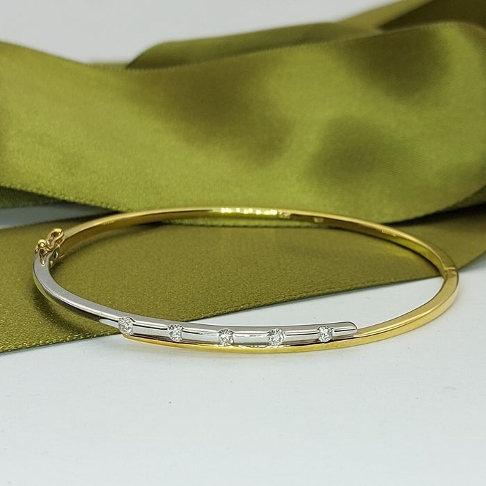 Ladies Bangle 9ct (375, 9K) Two Tone Gold Diamond (25pts) Oval Bangle