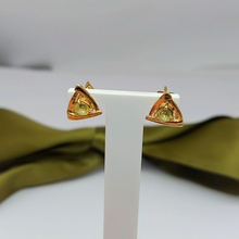 Load image into Gallery viewer, Ladies Earrings Yellow Gold 9ct (375,9k) Solid Natural Peridot Triangle Studs
