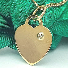 Load image into Gallery viewer, Ladies Yellow Gold 9ct (375, 9K) Plain Engravable Heart & Diamond Chip Pendant