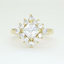 Load image into Gallery viewer, Ladies Ring 9ct (375, 9K) Yellow Gold Square Diamante Dress Ring