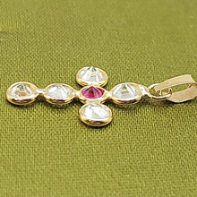Load image into Gallery viewer, Ladies Yellow Gold 18ct (750, 18K) Diamantes and Created Ruby Cross Pendant