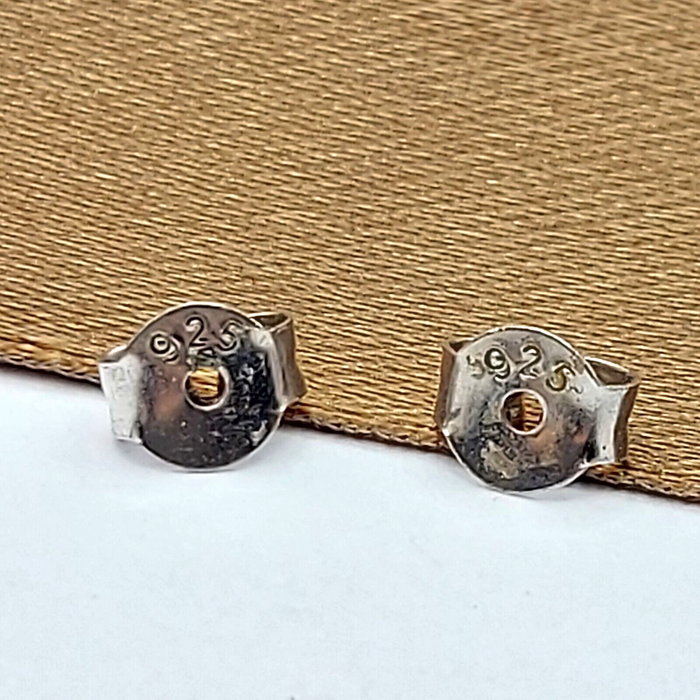 Ladies Sterling Silver Earrings (925) Square Cut Blue Created Aquamarine Studs