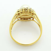 Load image into Gallery viewer, Ladies Ring 14ct (585, 14K) Yellow Gold Natural Pearl & (0.57ct) Diamond Ring