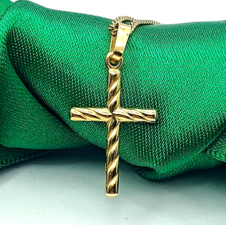 Ladies Yellow Gold 9ct (375, 9K) High Quality Twisted Design Cross Pendant