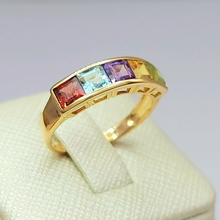 Load image into Gallery viewer, Ladies Yellow Gold 9ct (375, 9K) Multicolored Channel-Set Gemstone Stacker Ring
