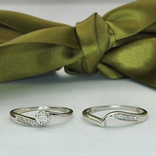 Load image into Gallery viewer, Ladies Ring 9ct (375, 9K) White Gold Natural Diamond (10pts) Ring Set