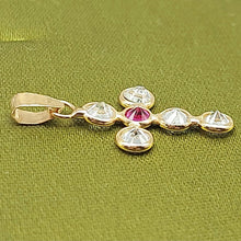 Load image into Gallery viewer, Ladies Yellow Gold 18ct (750, 18K) Diamantes and Created Ruby Cross Pendant