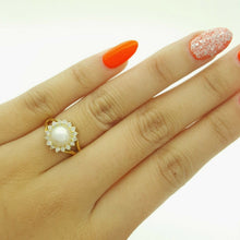 Load image into Gallery viewer, Ladies Ring 14ct (585, 14K) Yellow Gold Natural Pearl & (0.57ct) Diamond Ring