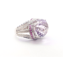 Load image into Gallery viewer, Ladies Ring 9ct (375, 9K) White Gold Amethyst, Created Sapphire & Diamond Ring