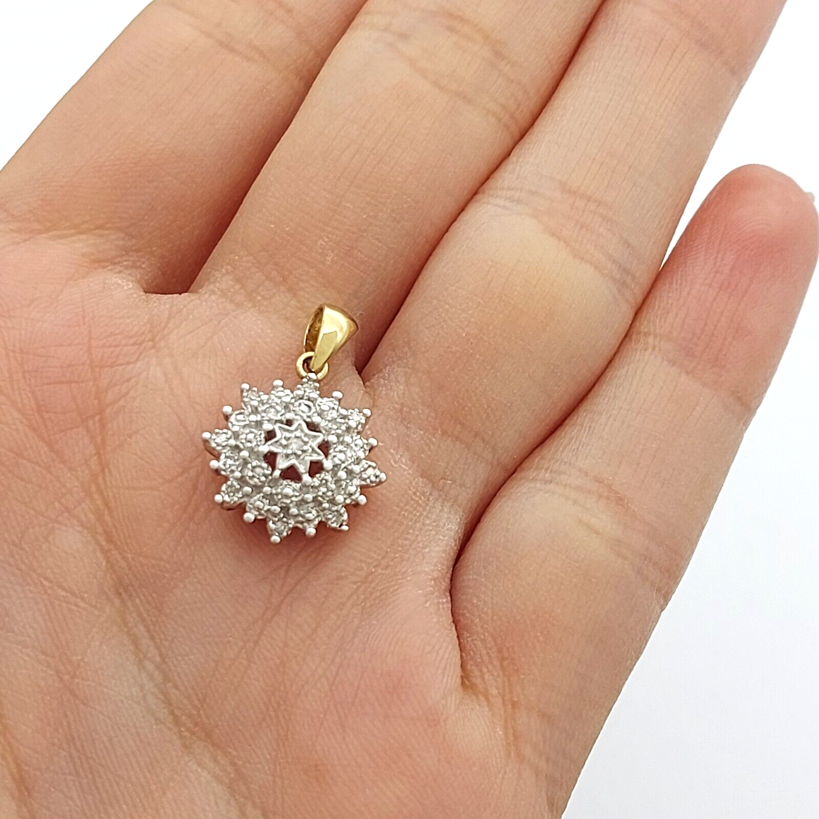 Rare 9ct (375, 9K) Unique White Gold & Yellow Gold Pendant w/ Natural Diamond