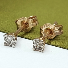 Load image into Gallery viewer, Ladies Yellow Gold 9ct (375, 9K) Natural Diamond Chip Illusion Stud Earrings