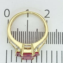 Load image into Gallery viewer, Ladies Ring 9ct (375, 9K) Yellow Gold Created Ruby & Diamond (25pts) Dress Ring
