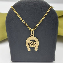 Load image into Gallery viewer, Ladies Pendant 9ct (375,9K) Real Yellow Gold 'Good Luck' Horseshoe Pendant