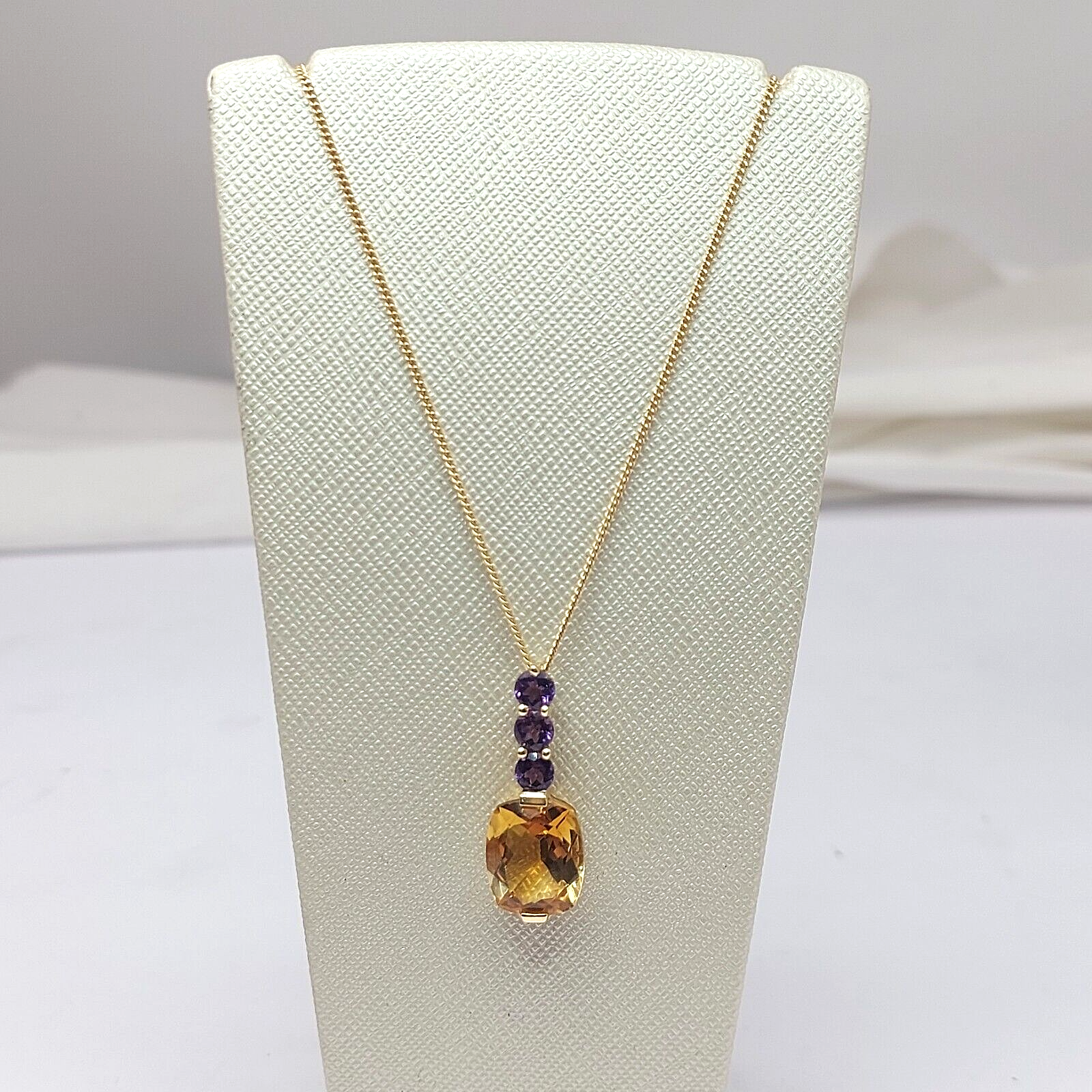 Ladies Necklace Yellow Gold 9ct (375,9K) Rare Natural Citrine & Amethyst Pendant
