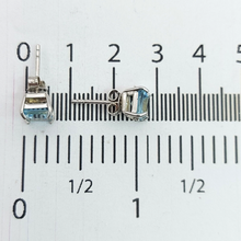 Load image into Gallery viewer, Ladies Sterling Silver Earrings (925) Square Cut Blue Created Aquamarine Studs