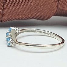 Load image into Gallery viewer, Ladies White Gold 9ct (375,9k) Unique 3-Stone Topaz & Natural Diamond Chip Ring