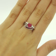 Load image into Gallery viewer, Ladies Ring 9ct (375,9K) White Gold Created Ruby & Diamond Chip Heart Dress Ring
